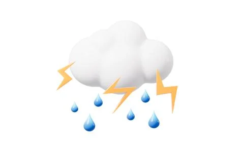 Cartoon weather forecast, thundershower, 3d rendering. Stock Illustration