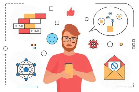 Cartoon Web developer with smartphone Stock Illustration