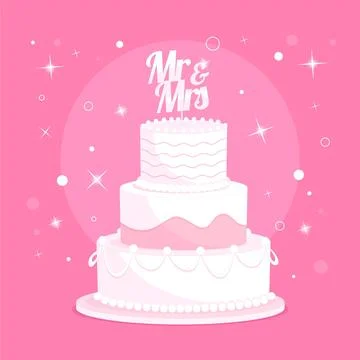 Cartoon wedding cake with topper Stock Illustration