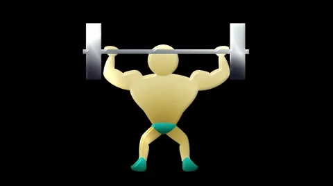 Cartoon Weightlifter with Alpha Stock Footage