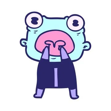 Cartoon weird alien communicating in bright neon color Stock Illustration