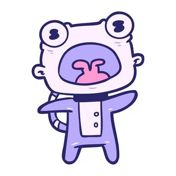 Cartoon weird alien communicating in bright neon color Stock Illustration