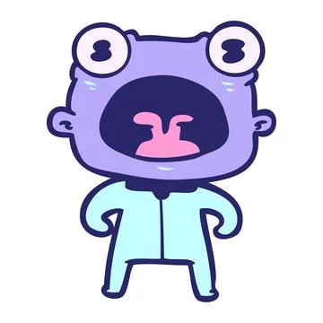 Cartoon weird alien shouting in bright neon color Stock Illustration