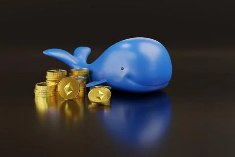 Cartoon whale with Ether coins with copy space. 3d illustration. Stock Illustration