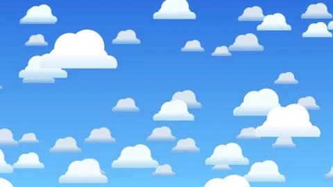 Cartoon white clouds floating in a blue sky animated background loop Stock Footage 334927062