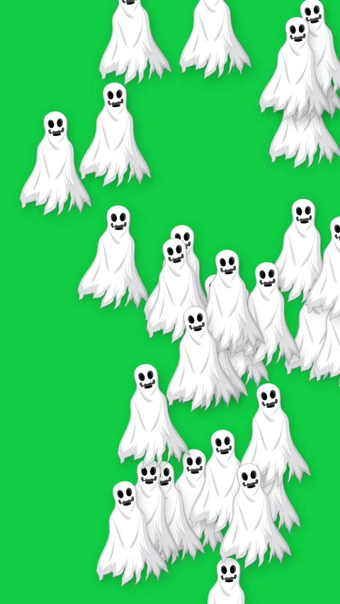Cartoon White Ghosts Floating Upward on a Green Screen Background Stock-Footage 342468044