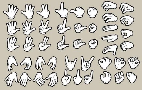 Cartoon white human hands in gloves gesture set Stock Illustration