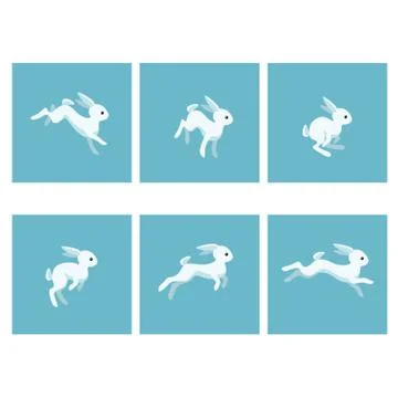 Cartoon white rabbit running. Vector illustration. Animation sprite sheet Stock Illustration