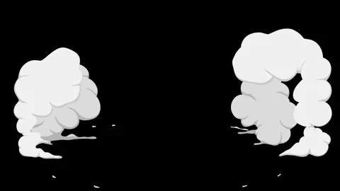 Cartoon White Smoke Explosion Clouds Animation FX Isolated on Black Background. Stock Footage 321549912
