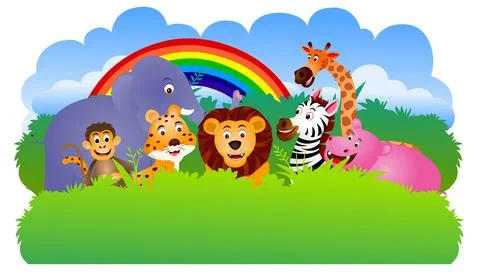 Cartoon wild animals in forest Stock Illustration