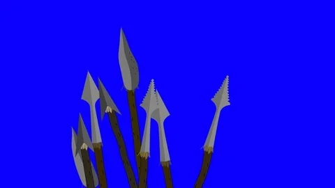 Cartoon Wild Native Tribe Waving Spears on Blue Screen Video stock 85678679