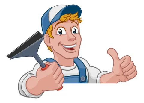 Cartoon Window Cleaning Squeegee Car Wash Cleaner 스톡 일러스트