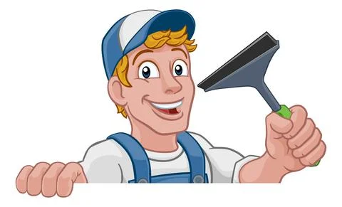 Cartoon Window Cleaning Squeegee Car Wash Cleaner 스톡 일러스트