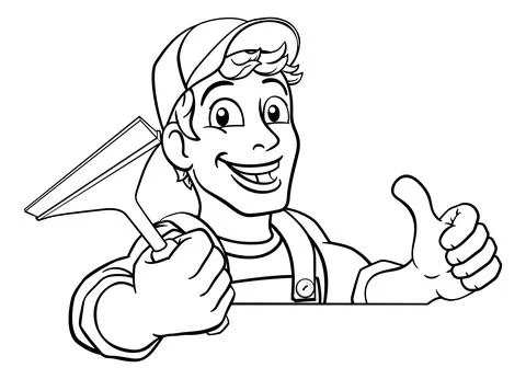 Cartoon Window Cleaning Squeegee Car Wash Cleaner Stock Illustration