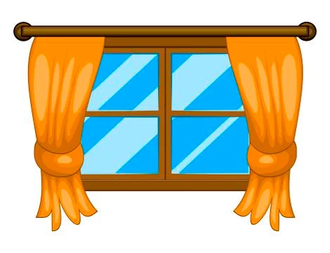 Cartoon window with curtains vector symbol icon design. Stock Illustration