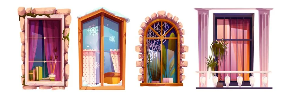 Cartoon window shutter set イラスト素材