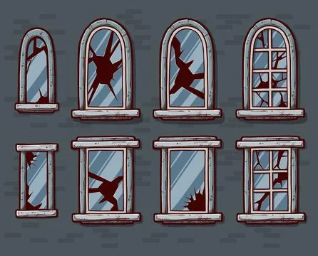 Cartoon windows with broken glass Stock Illustration