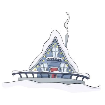 Cartoon Winter house. Vector image of the blue wooden christmas house covered Stock Illustration
