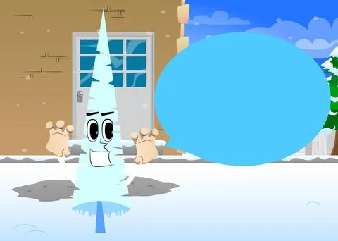 Cartoon winter pine trees with faces is trying to scare you. Cute forest tree Stock Illustration