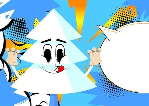 Cartoon winter pine trees with faces is trying to scare you. Cute forest tree Stock Illustration