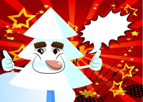 Cartoon winter pine trees with faces making thumbs up sign with two hands. Cu Illustrazione stock