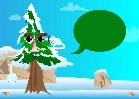 Cartoon winter pine trees with faces shows a you're nuts gesture by twisting  Stock Illustration