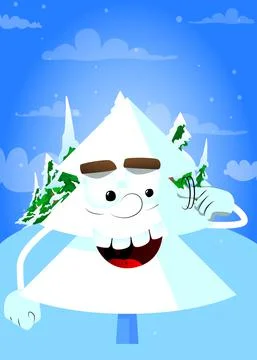 Cartoon winter pine trees with faces shows a you're nuts gesture by twisting  Stock Illustration