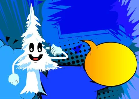 Cartoon winter pine trees with faces shows a you're nuts gesture by twisting  Stock Illustration