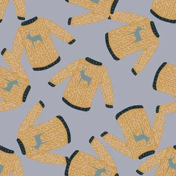 Cartoon winter seamless pattern with simple beige cozy sweater silhouettes on Stock Illustration
