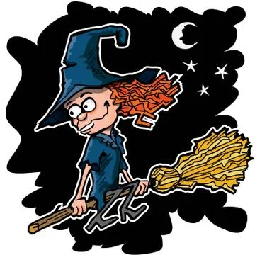 Cartoon witch on a broom Stock Illustration