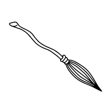 Cartoon witch broom. Magic broom. Halloween. Cartoon doodle style. Stockillustratie