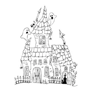 Cartoon witch castle for Halloween. Vector illustration. Illustrazione stock