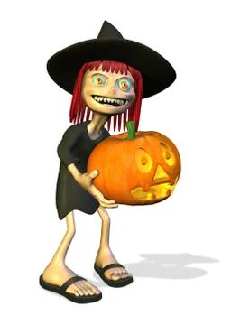 Cartoon Witch with Pumpkin Stock-Illustration