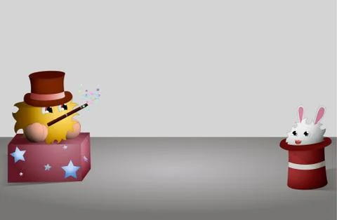 Cartoon wizard shows focus to rabbit from hat Stock-Illustration
