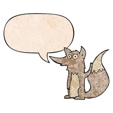 Cartoon wolf and speech bubble in retro texture style Stockillustratie