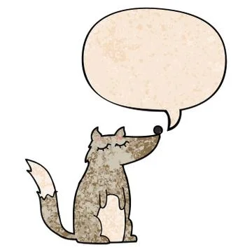 Cartoon wolf and speech bubble in retro texture style Stockillustratie