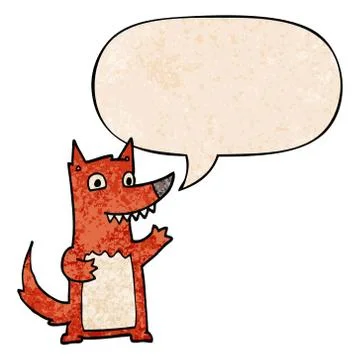 Cartoon wolf and speech bubble in retro texture style Stockillustratie