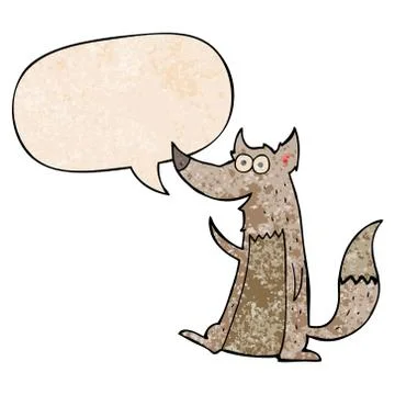 Cartoon wolf and speech bubble in retro texture style Stockillustratie