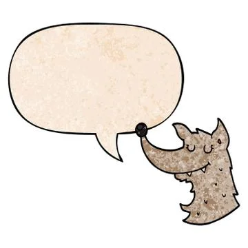 Cartoon wolf and speech bubble in retro texture style Stockillustratie