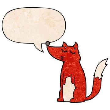 Cartoon wolf and speech bubble in retro texture style Stockillustratie