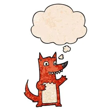 Cartoon wolf and thought bubble in grunge texture pattern style Stock Illustration