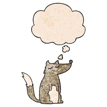 Cartoon wolf and thought bubble in grunge texture pattern style Stockillustratie
