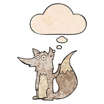 Cartoon wolf and thought bubble in grunge texture pattern style Stock Illustration