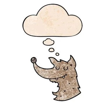 Cartoon wolf and thought bubble in grunge texture pattern style イラスト素材