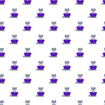 Cartoon wolf character reading book seamless pattern Stock Illustration