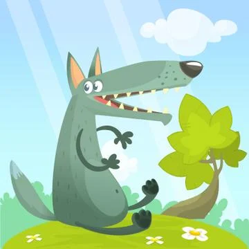 Cartoon wolf character. Vector illustration Stock Illustration