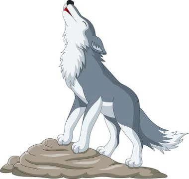 Cartoon wolf howling on the rock Stock Illustration
