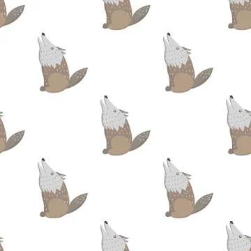 Cartoon Wolf Seamless Pattern on White Vector イラスト素材