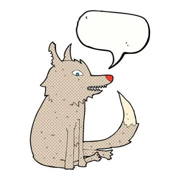 Cartoon wolf sitting with speech bubble イラスト素材
