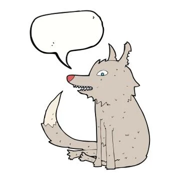 Cartoon wolf sitting with speech bubble 스톡 일러스트